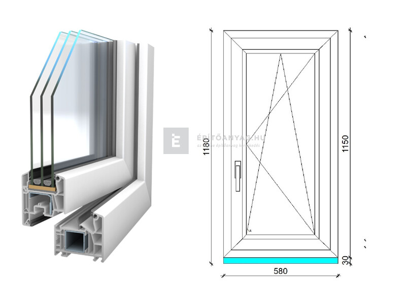 Königablak Veka 76 MD 3r üv BNY 60x120 cm jobb fehér ablak