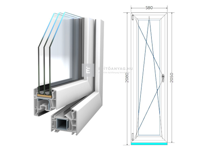 Königablak Veka 76 MD 3r üv BNY 60x210 cm bal fehér ablak