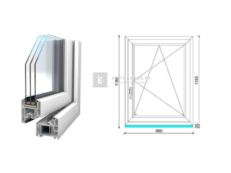 Königablak Veka 76 MD 3r üv BNY 90x120 cm jobb fehér ablak