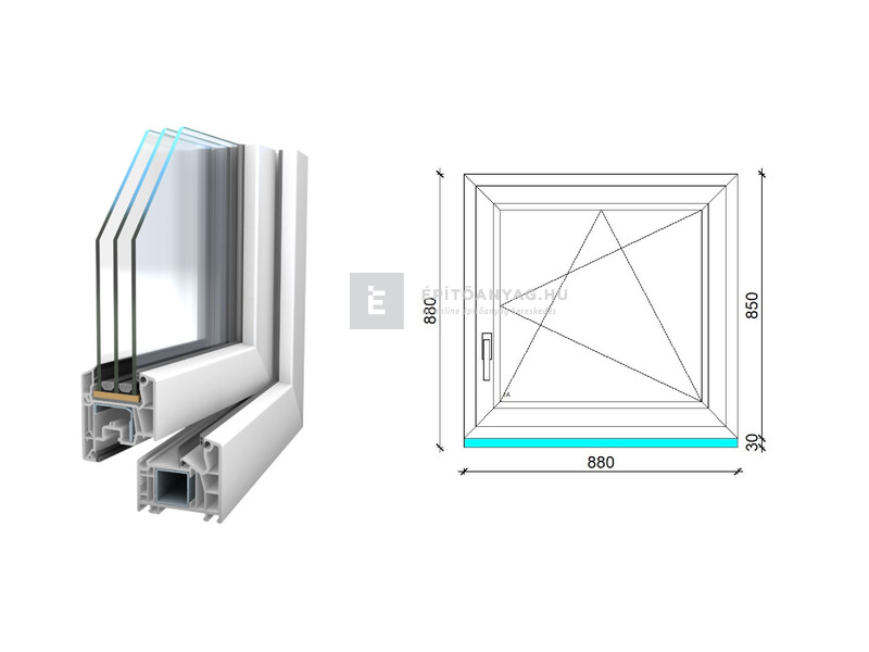Königablak Veka 76 MD 3r üv BNY 90x90 cm jobb fehér ablak