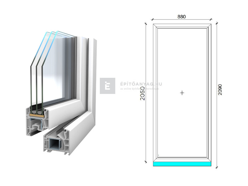 Königablak Veka 76 MD 3r üv FIX 90x210 cm fehér ablak