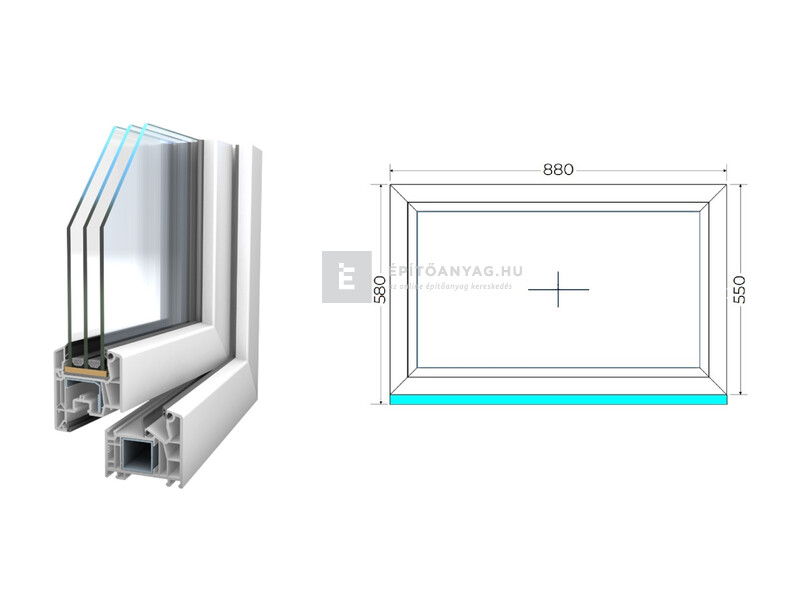 90x60 cm, fix, fehér, háromrétegű üvegezésű Königablak Veka 76 MD műanyag ablak