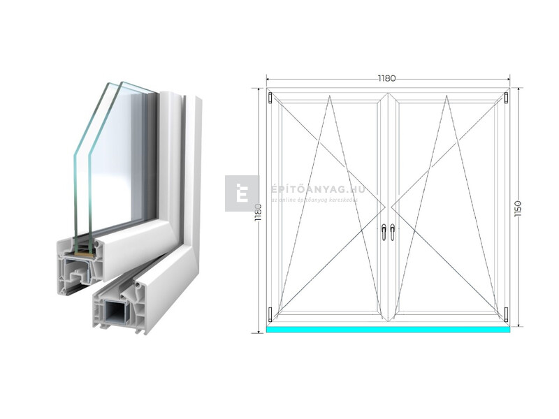 Königablak Veka 76 MD 2r üv BNY-BNY 120x120 cm fehér kétszárnyú tokosztott ablak