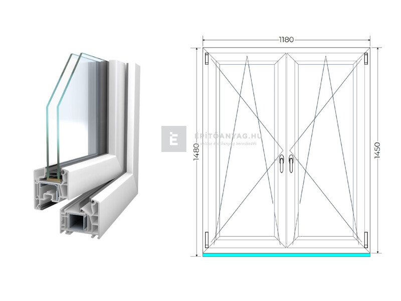 Königablak Veka 76 MD 2r üv BNY-BNY 120x150 cm fehér kétszárnyú tokosztott ablak