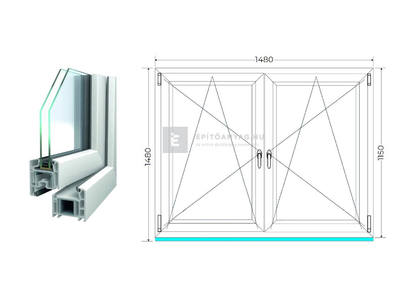 Königablak Veka 76 MD 2r üv BNY-BNY 150x120 cm fehér kétszárnyú tokosztott ablak