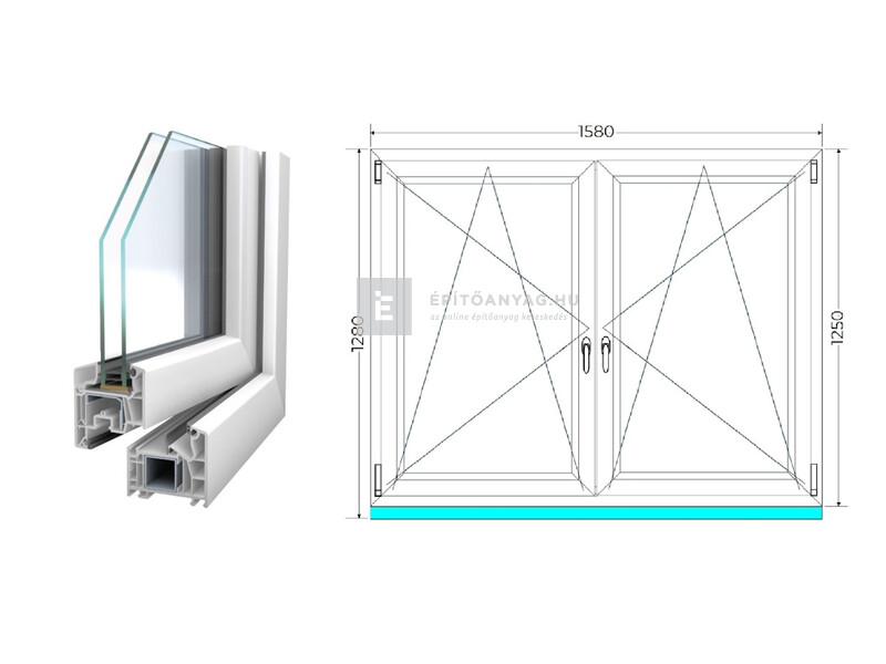 Königablak Veka 76 MD 2r üv BNY-BNY 160x130 cm fehér kétszárnyú tokosztott ablak