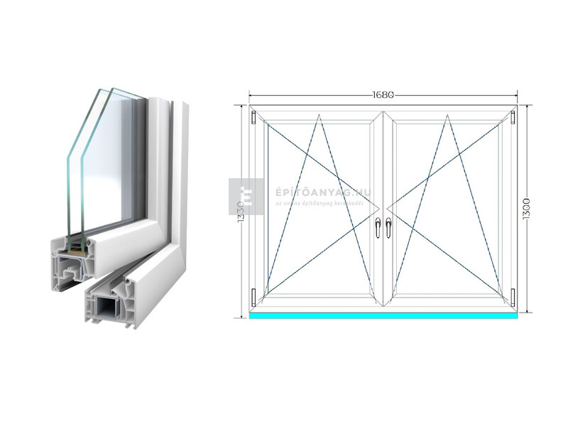 Königablak Veka 76 MD 2r üv BNY-BNY 170x135 cm fehér kétszárnyú tokosztott ablak