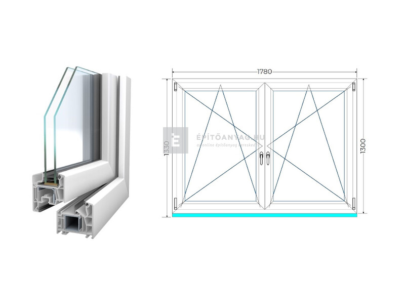 Königablak Veka 76 MD 2r üv BNY-BNY 180x135 cm fehér kétszárnyú tokosztott ablak