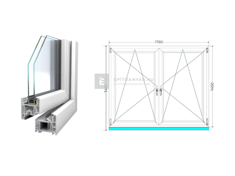 Königablak Veka 76 MD 2r üv BNY-BNY 180x150 cm fehér kétszárnyú tokosztott ablak