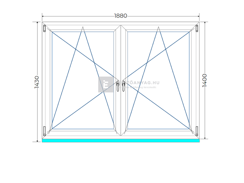 Königablak Veka 76 MD 2r üv BNY-BNY 190x145 cm fehér kétszárnyú tokosztott ablak