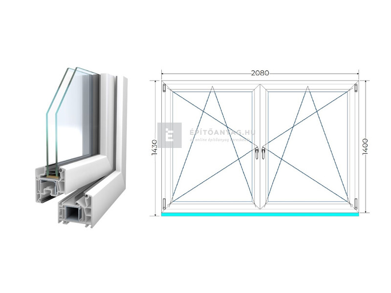 Königablak Veka 76 MD 2r üv BNY-BNY 210x145 cm fehér kétszárnyú tokosztott ablak