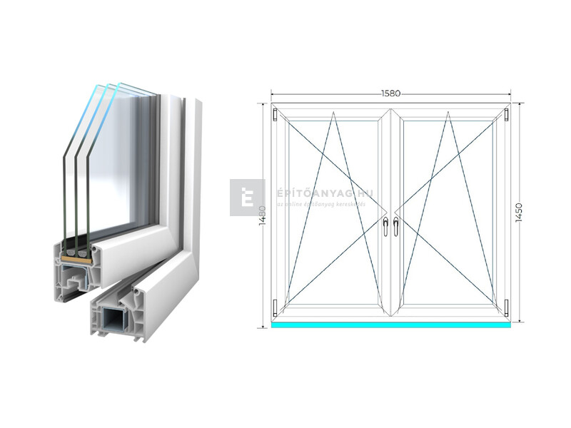 Königablak Veka 76 MD 3r üv BNY-BNY 160x150 cm fehér kétszárnyú tokosztott ablak