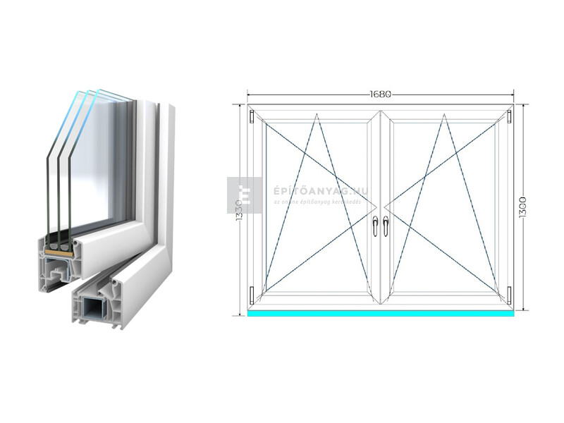 Königablak Veka 76 MD 3r üv BNY-BNY 170x135 cm fehér kétszárnyú tokosztott ablak