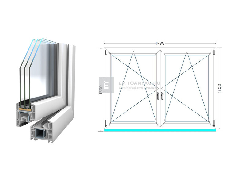 Königablak Veka 76 MD 3r üv BNY-BNY 180x135 cm fehér kétszárnyú tokosztott ablak