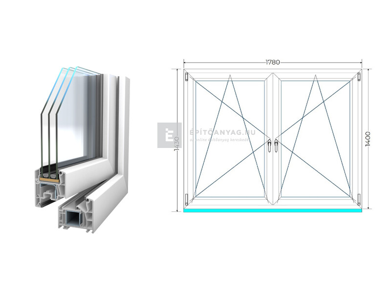 Königablak Veka 76 MD 3r üv BNY-BNY 180x145 cm fehér kétszárnyú tokosztott ablak