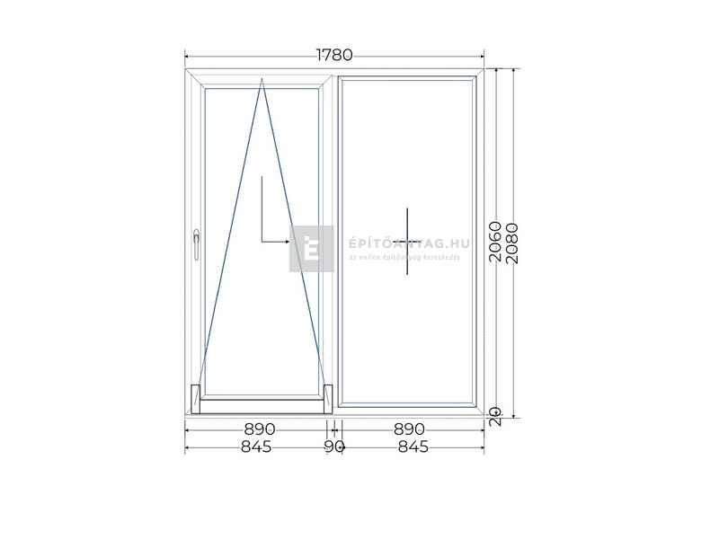 Königablak Veka 76 MD 3r üv T-B 180x210 cm bal fehér erkélyajtó