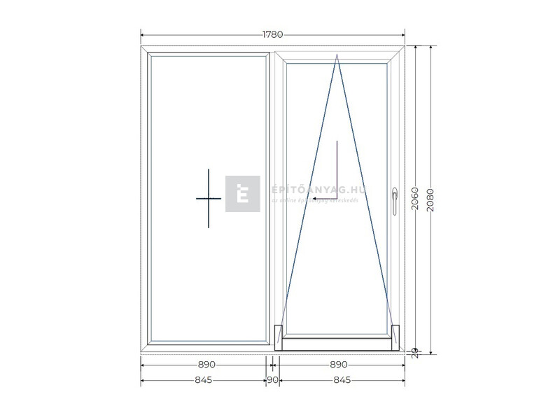 Königablak Veka 76 MD 3r üv T-B 180x210 cm jobb fehér erkélyajtó