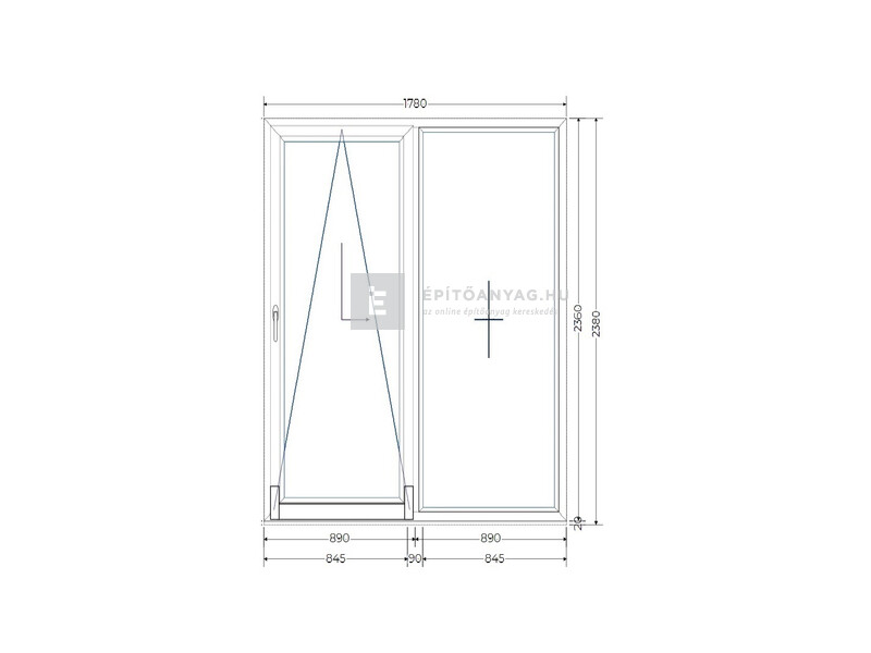 Königablak Veka 76 MD 3r üv T-B 180x240 cm bal fehér erkélyajtó