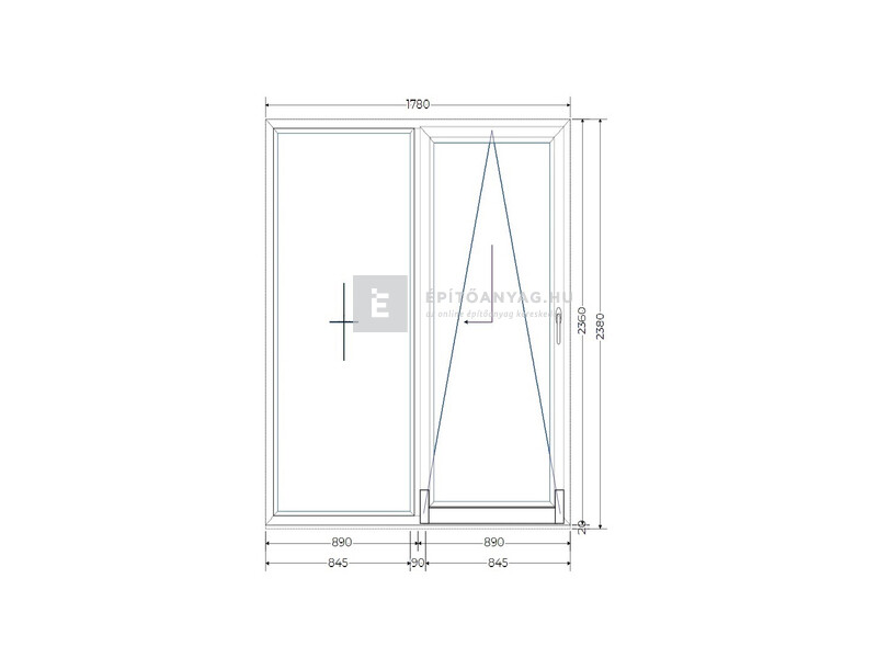 Königablak Veka 76 MD 3r üv T-B 180x240 cm jobb fehér erkélyajtó