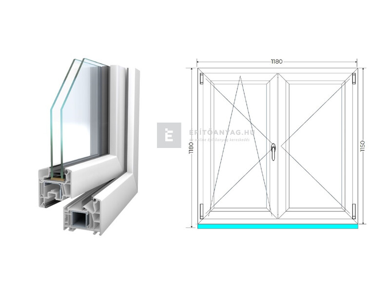 Königablak Veka 76 MD 2r üv NY-BNY 120x120 cm bal fehér kétszárnyú váltószárnyas ablak