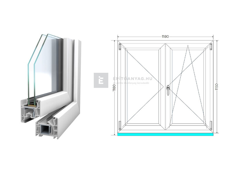 Königablak Veka 76 MD 2r üv NY-BNY 120x120 cm jobb fehér kétszárnyú váltószárnyas ablak