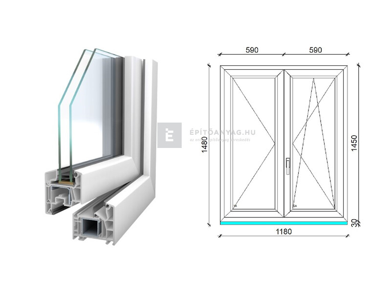 Königablak Veka 76 MD 2r üv NY-BNY 120x150 cm jobb fehér kétszárnyú váltószárnyas ablak