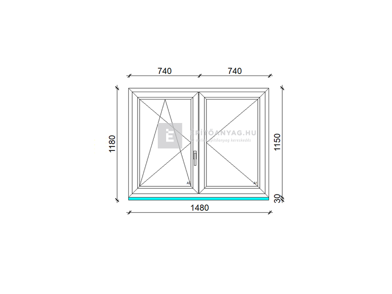 Königablak Veka 76 MD 2r üv NY-BNY 150x120 cm bal fehér kétszárnyú váltószárnyas ablak