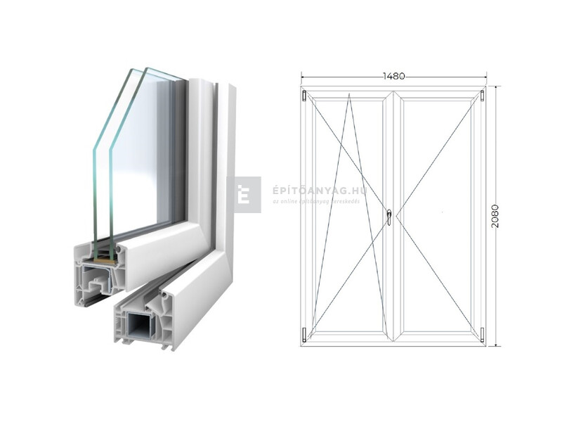 Königablak Veka 76 MD 2r üv NY-BNY 150x210 cm bal fehér kétszárnyú váltószárnyas erkélyajtó