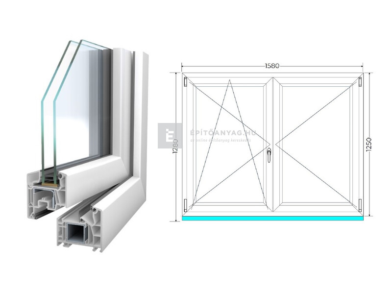 Königablak Veka 76 MD 2r üv NY-BNY 160x130 cm bal fehér kétszárnyú váltószárnyas ablak