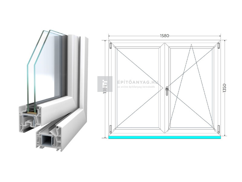 Königablak Veka 76 MD 2r üv NY-BNY 160x140 cm jobb fehér kétszárnyú váltószárnyas ablak