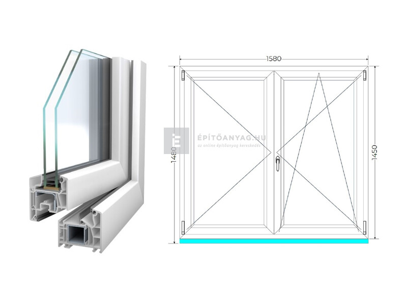 Königablak Veka 76 MD 2r üv NY-BNY 160x150 cm jobb fehér kétszárnyú váltószárnyas ablak