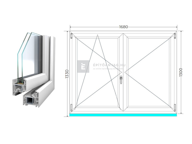 Königablak Veka 76 MD 2r üv NY-BNY 170x135 cm bal fehér kétszárnyú váltószárnyas ablak