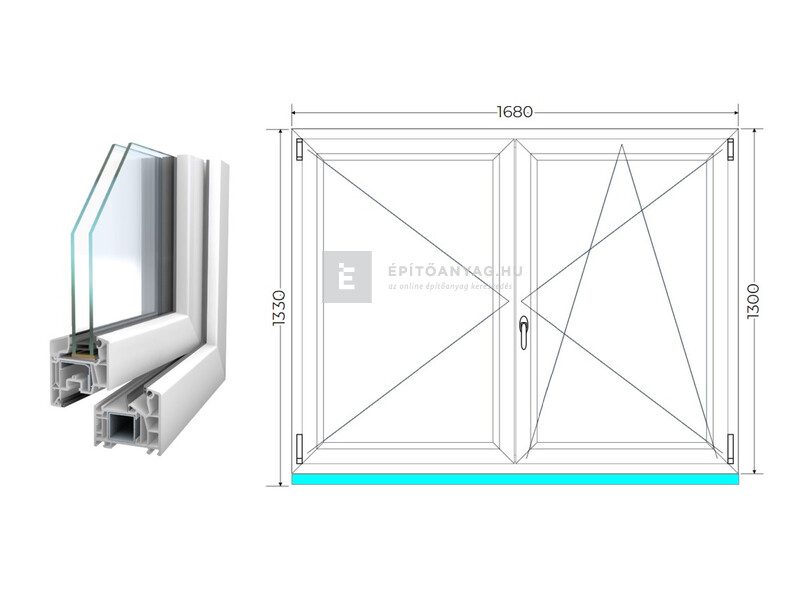 Königablak Veka 76 MD 2r üv NY-BNY 170x135 cm jobb fehér kétszárnyú váltószárnyas ablak