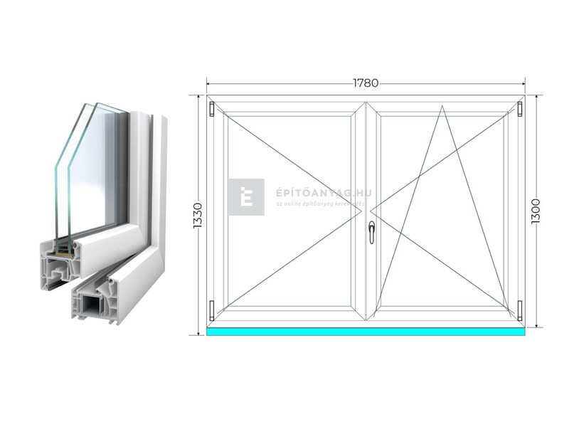 Königablak Veka 76 MD 2r üv NY-BNY 180x135 cm jobb fehér kétszárnyú váltószárnyas ablak