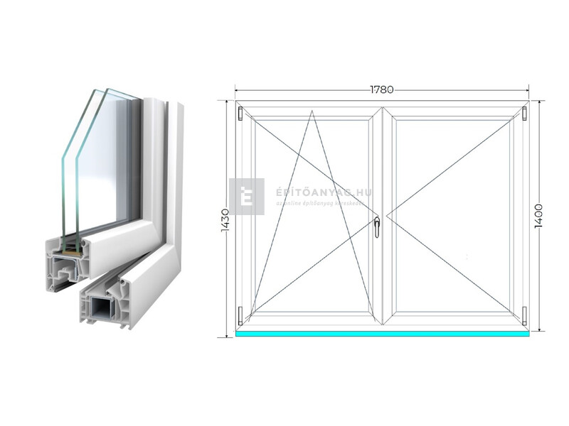 Königablak Veka 76 MD 2r üv NY-BNY 180x145 cm bal fehér kétszárnyú váltószárnyas ablak