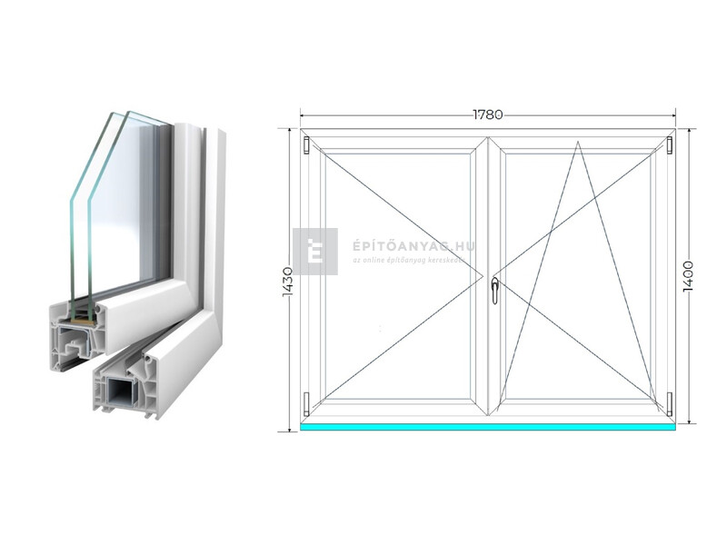 Königablak Veka 76 MD 2r üv NY-BNY 180x145 cm jobb fehér kétszárnyú váltószárnyas ablak