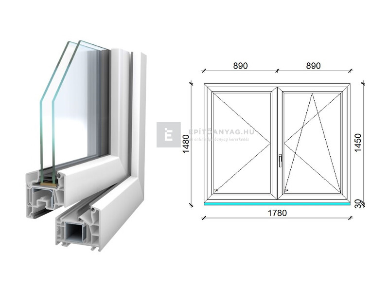 Königablak Veka 76 MD 2r üv NY-BNY 180x150 cm jobb fehér kétszárnyú váltószárnyas ablak