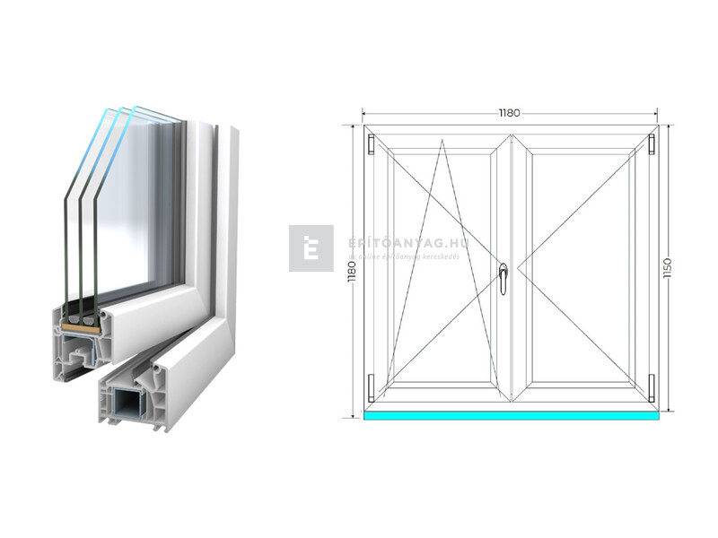 Königablak Veka 76 MD 3r üv NY-BNY 120x120 cm bal fehér kétszárnyú váltószárnyas ablak