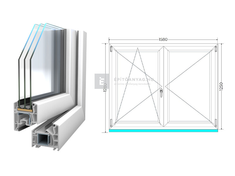 Königablak Veka 76 MD 3r üv NY-BNY 160x130 cm bal fehér kétszárnyú váltószárnyas ablak