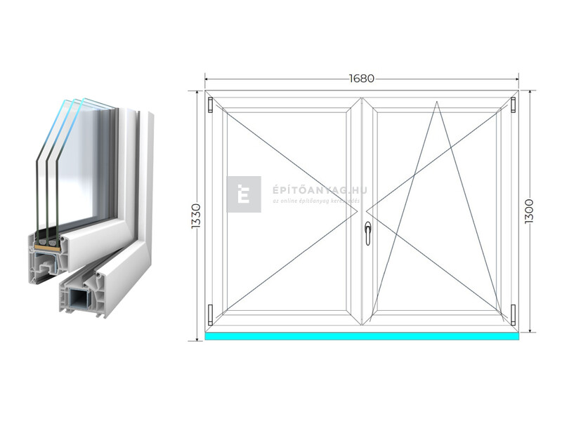 Königablak Veka 76 MD 3r üv NY-BNY 170x135 cm jobb fehér kétszárnyú váltószárnyas ablak