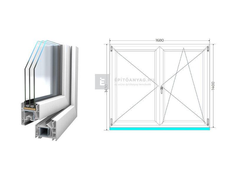 Königablak Veka 76 MD 3r üv NY-BNY 170x145 cm jobb fehér kétszárnyú váltószárnyas ablak