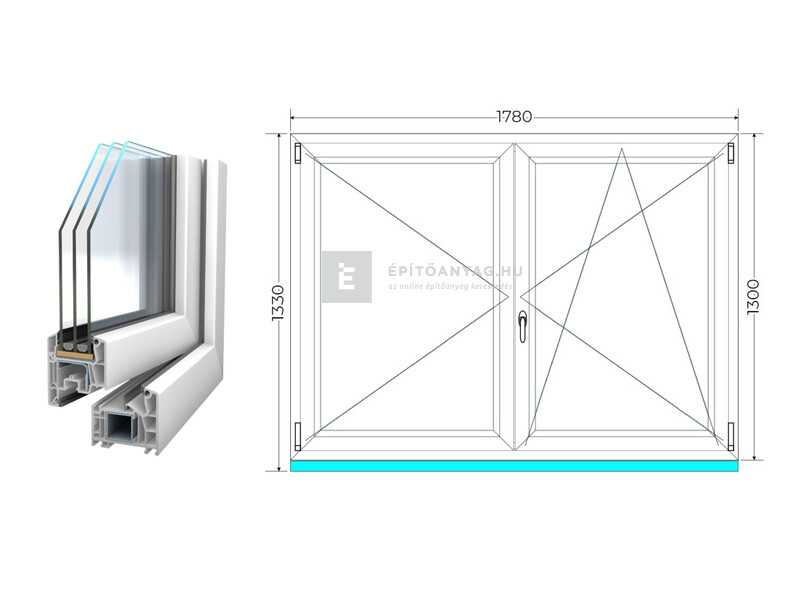 Königablak Veka 76 MD 3r üv NY-BNY 180x135 cm jobb fehér kétszárnyú váltószárnyas ablak