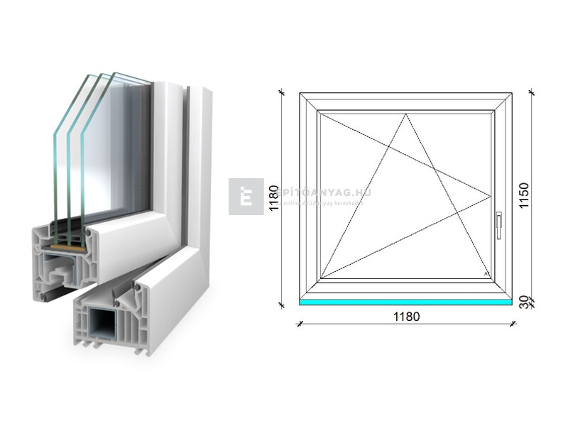 Königablak Veka 82 MD 3r üv BNY 120x120 cm bal fehér ablak