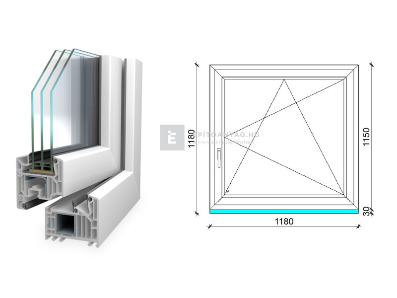 Königablak Veka 82 MD 3r üv BNY 120x120 cm jobb fehér ablak