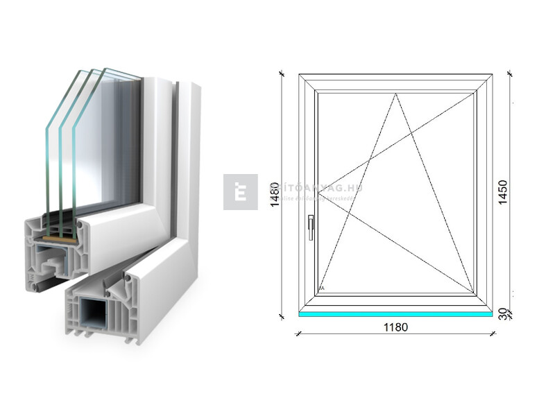 Königablak Veka 82 MD 3r üv BNY 120x150 cm jobb fehér ablak