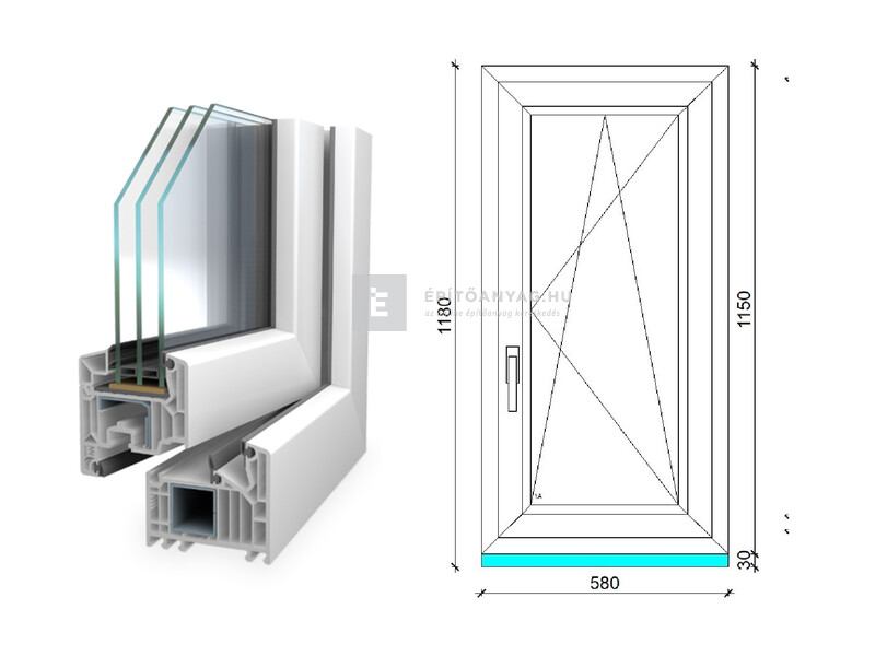 Königablak Veka 82 MD 3r üv BNY 60x120 cm jobb fehér ablak