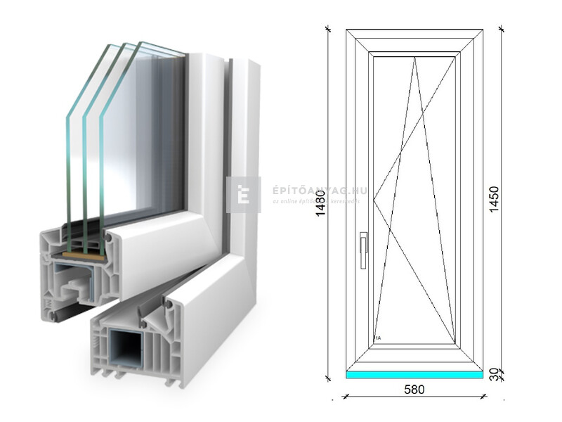 Königablak Veka 82 MD 3r üv BNY 60x150 cm jobb fehér ablak