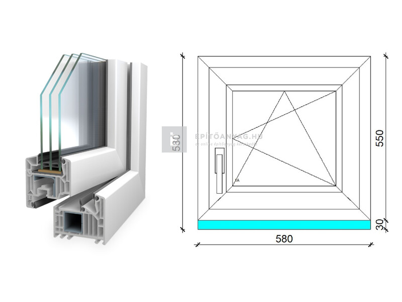 Königablak Veka 82 MD 3r üv BNY 60x60 cm jobb fehér ablak