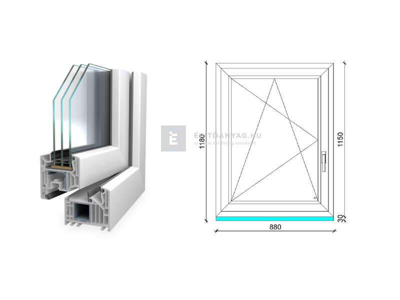 Königablak Veka 82 MD 3r üv BNY 90x120 cm bal fehér ablak