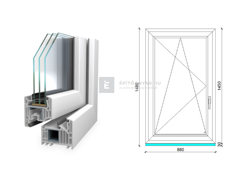Königablak Veka 82 MD 3r üv BNY 90x150 cm bal fehér ablak